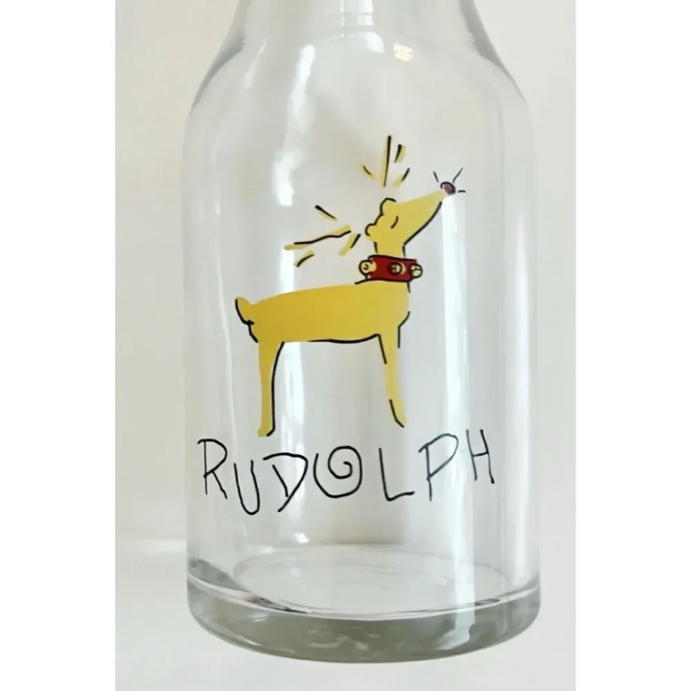 RARE Pottery Barn Reindeer GLASS Carafe RUDOLPH Holiday Christmas Pitcher Water